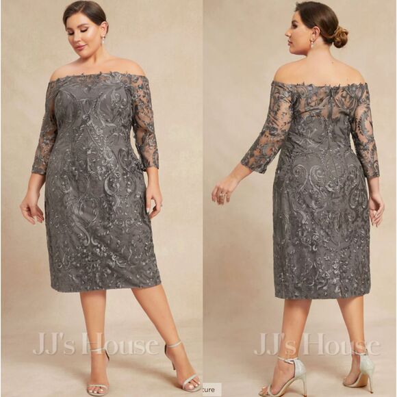 JJ's House Off the Shoulder Knee-Length Lace Mother of the Bride Dress Size 24W - Picture 9 of 9